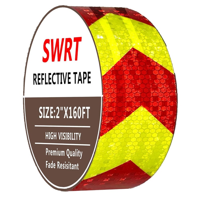 Red & Yellow Reflective Tape, 2 Inch X 160 FT Strong Adhesive Caution Tape for Road Sign, Reflective Tape Outdoor Waterproof Safety Tape Reflector Conspicuity Tape for Vehicles Trailers Sign